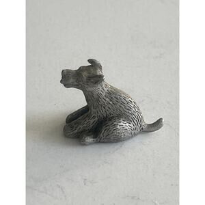 Dog, Sitting, Panting, Pewter, Statue, Miniature, Game Piece, Statuette, Vintage